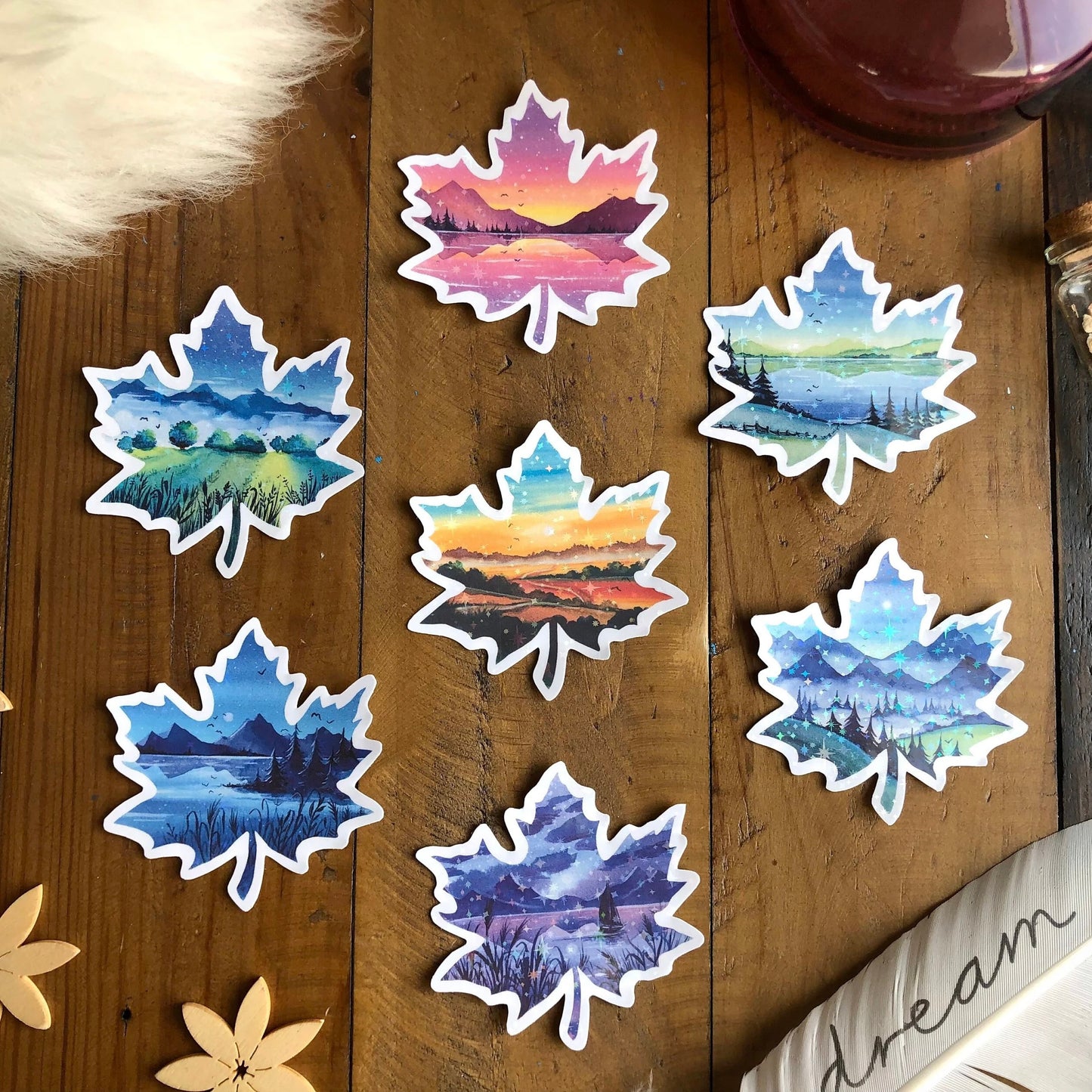 Glitzersticker Ahornblätter (7er-Set)