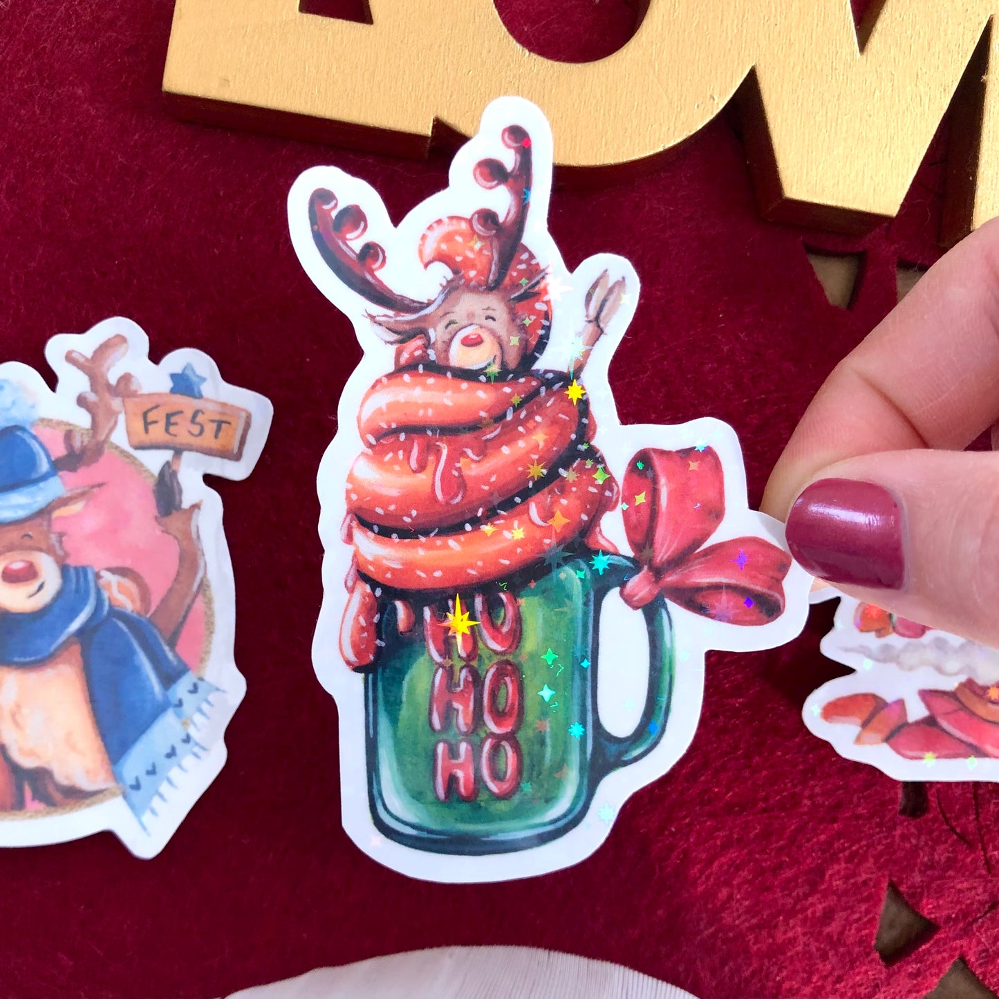 Glitzersticker Weihnachten "Frohes Fest" (3er-Set)