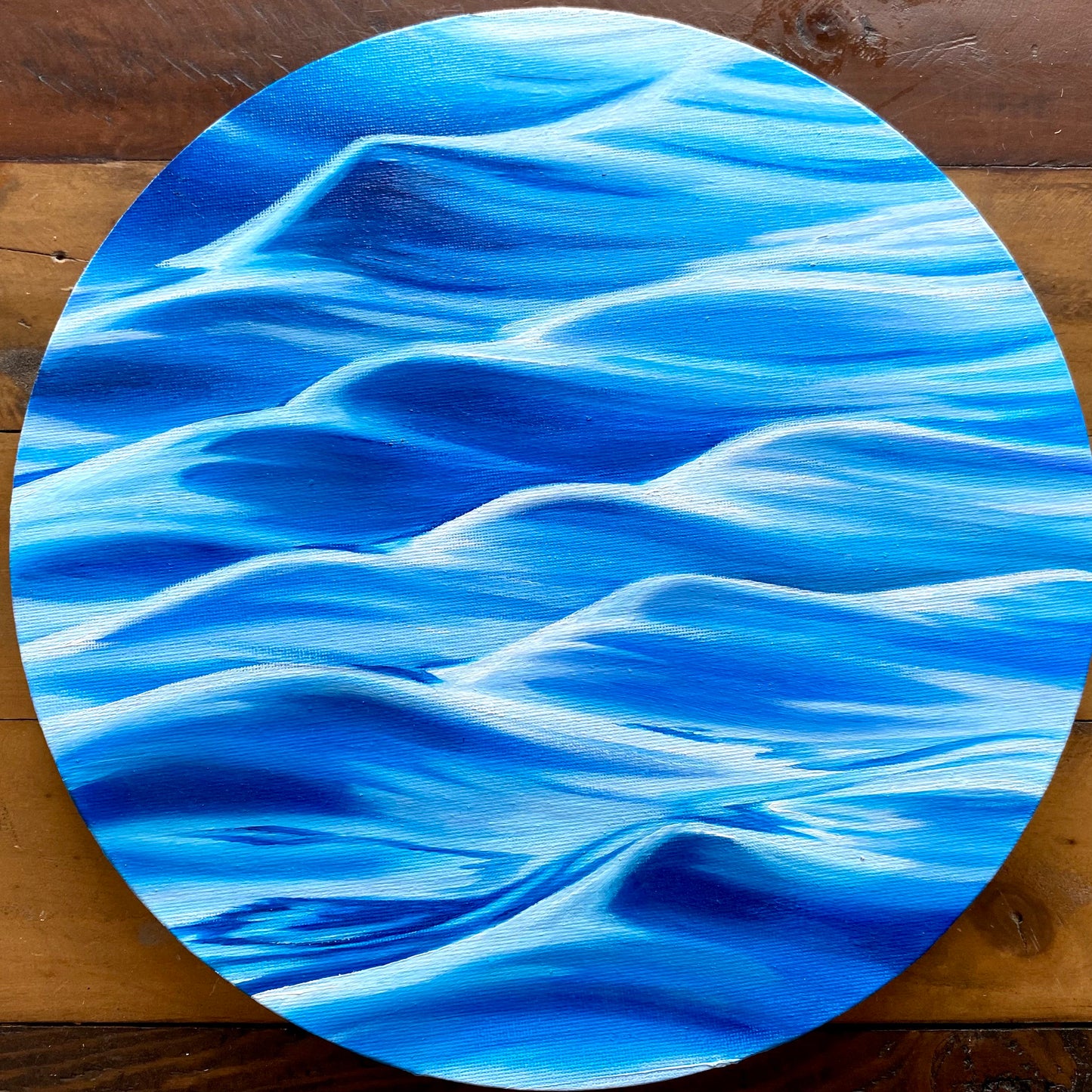 Meereslandschaft "Blaue Wellen" in Öl 30 cm Durchmesser