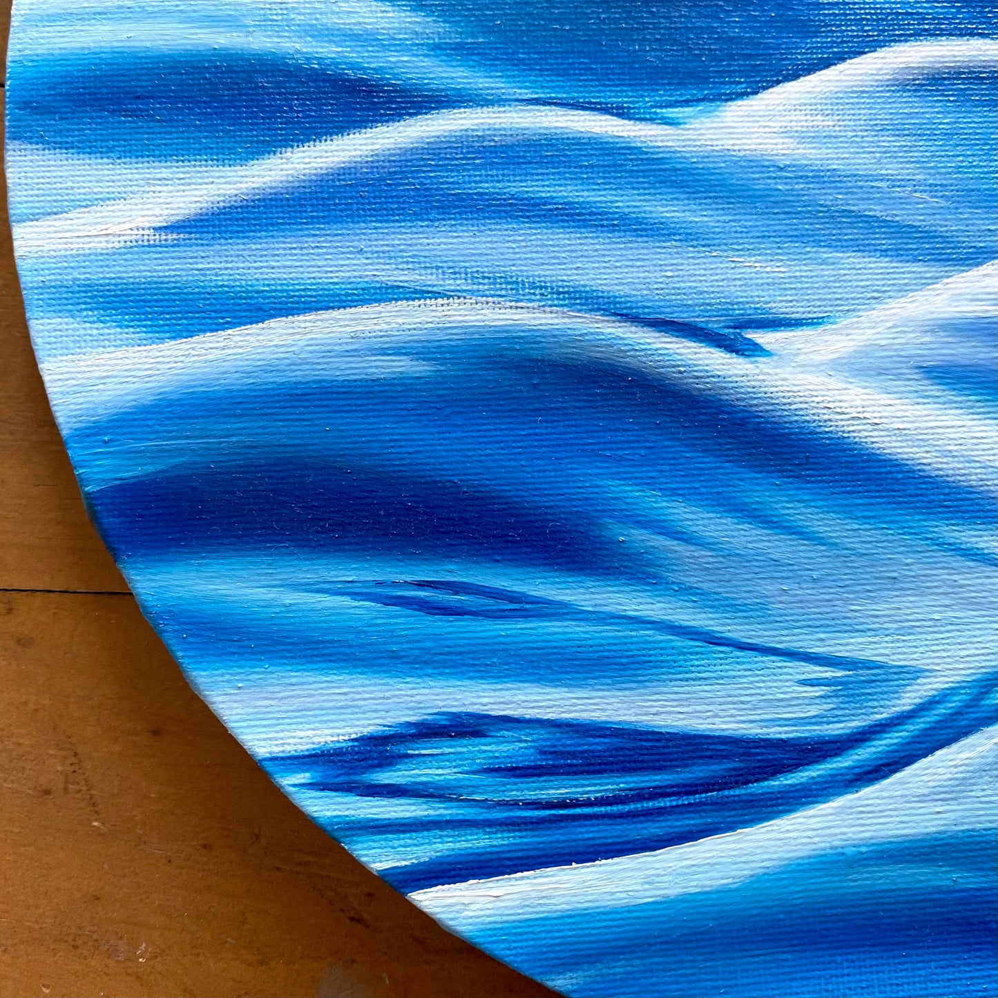 Meereslandschaft "Blaue Wellen" in Öl 30 cm Durchmesser