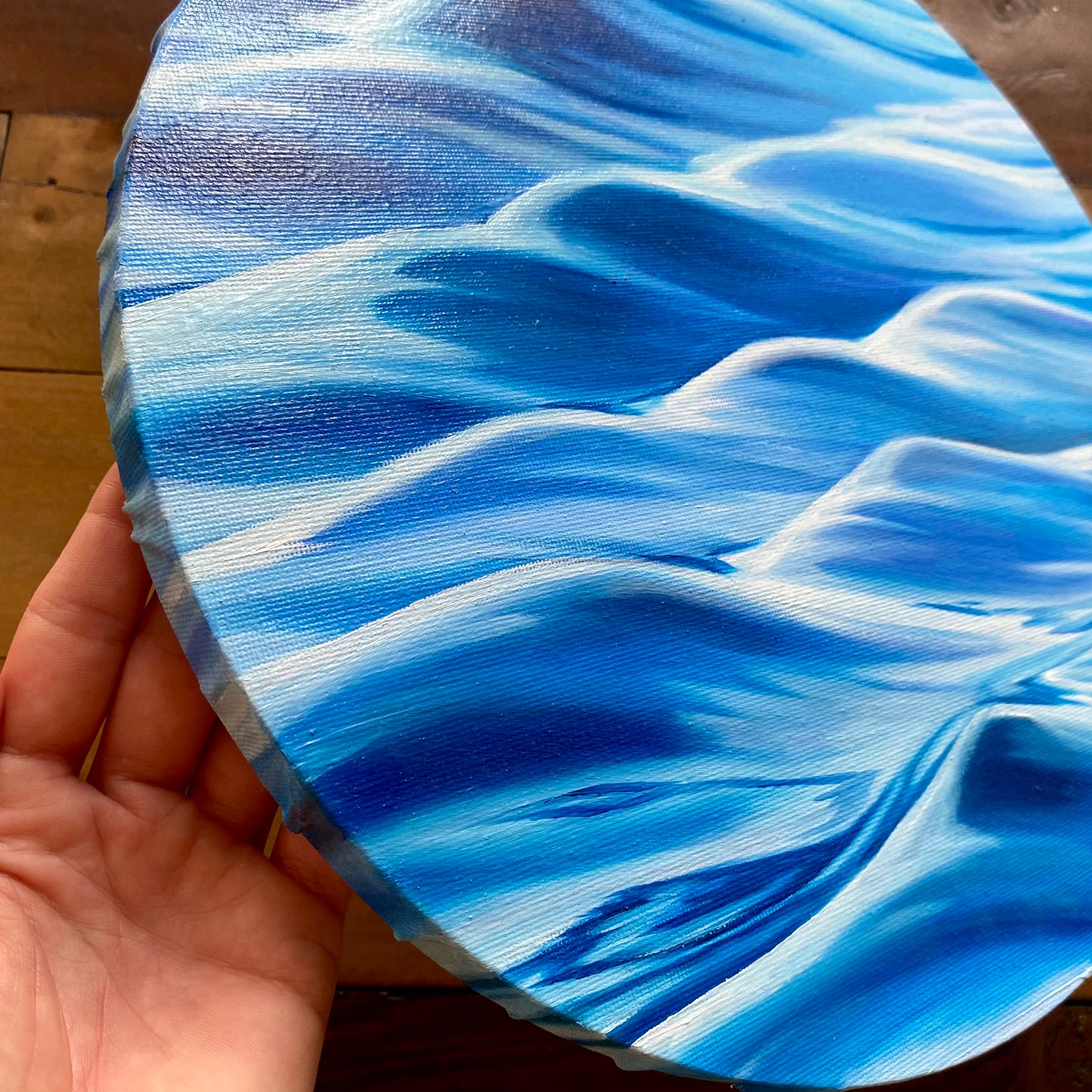 Meereslandschaft "Blaue Wellen" in Öl 30 cm Durchmesser