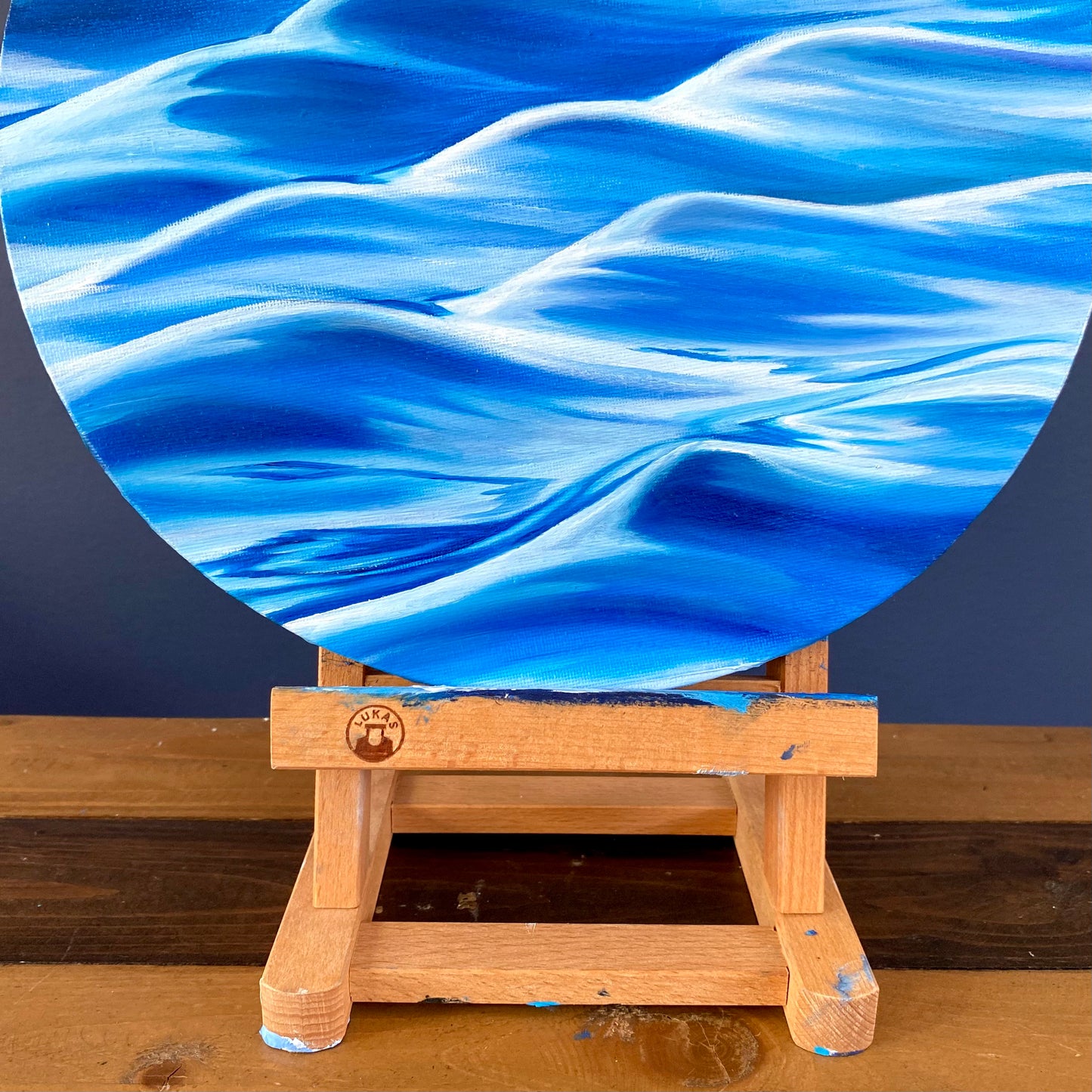 Meereslandschaft "Blaue Wellen" in Öl 30 cm Durchmesser