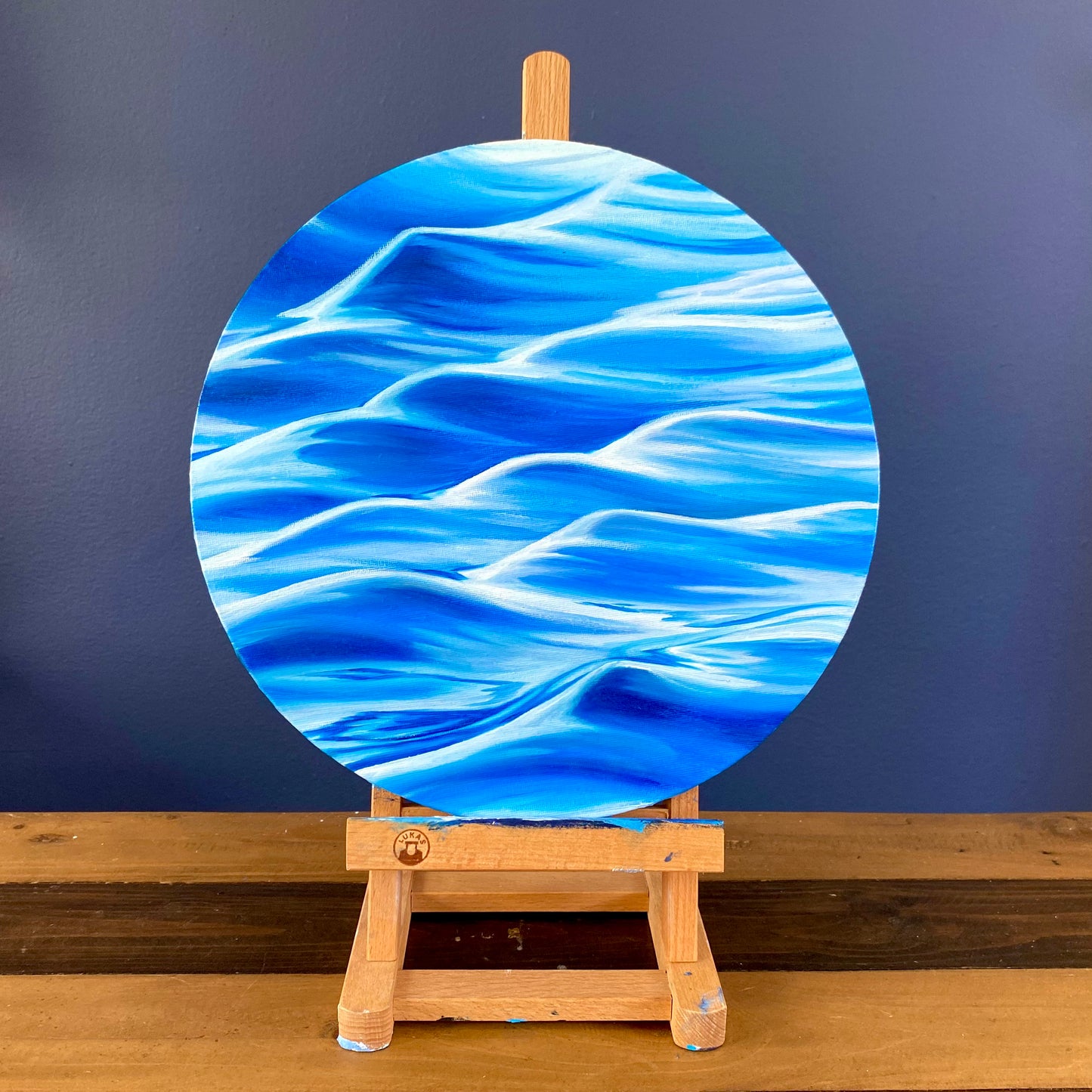 Meereslandschaft "Blaue Wellen" in Öl 30 cm Durchmesser