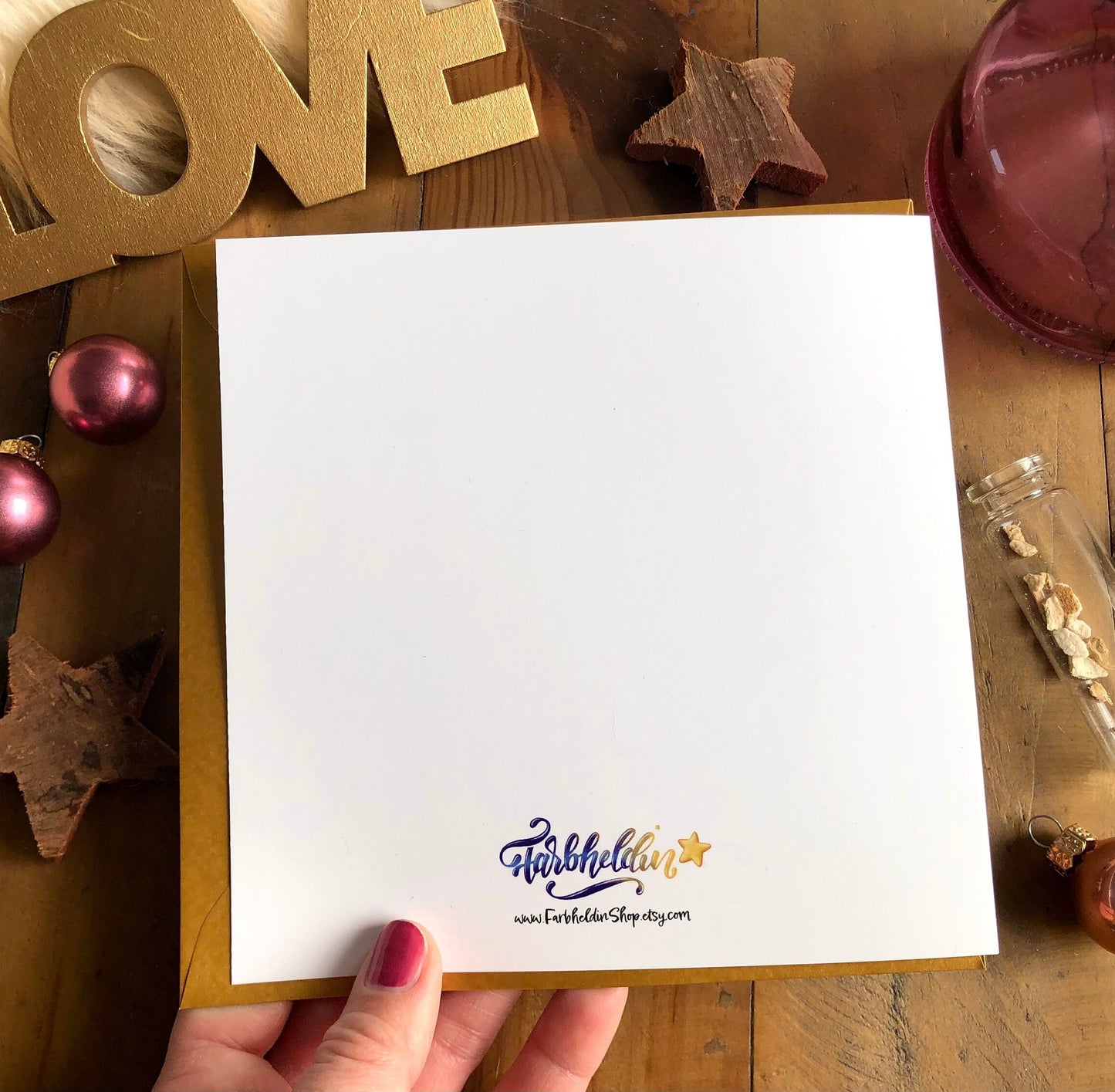 Quadratische Klappkarte "Rentier und Lebuchenmännchen"