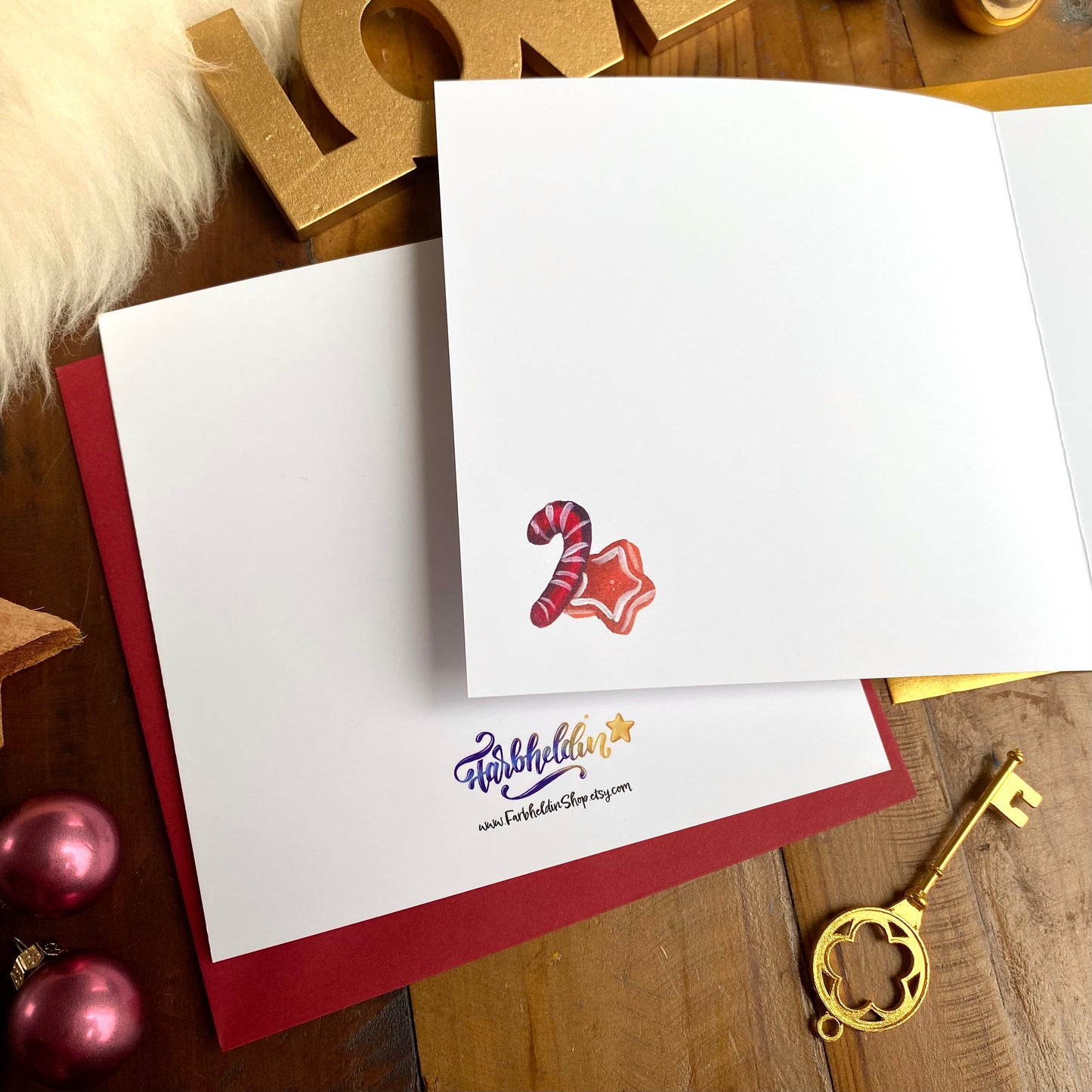 Quadratische Weihnachtskarten mit Aquarell-Illustrationen (2er-Set)