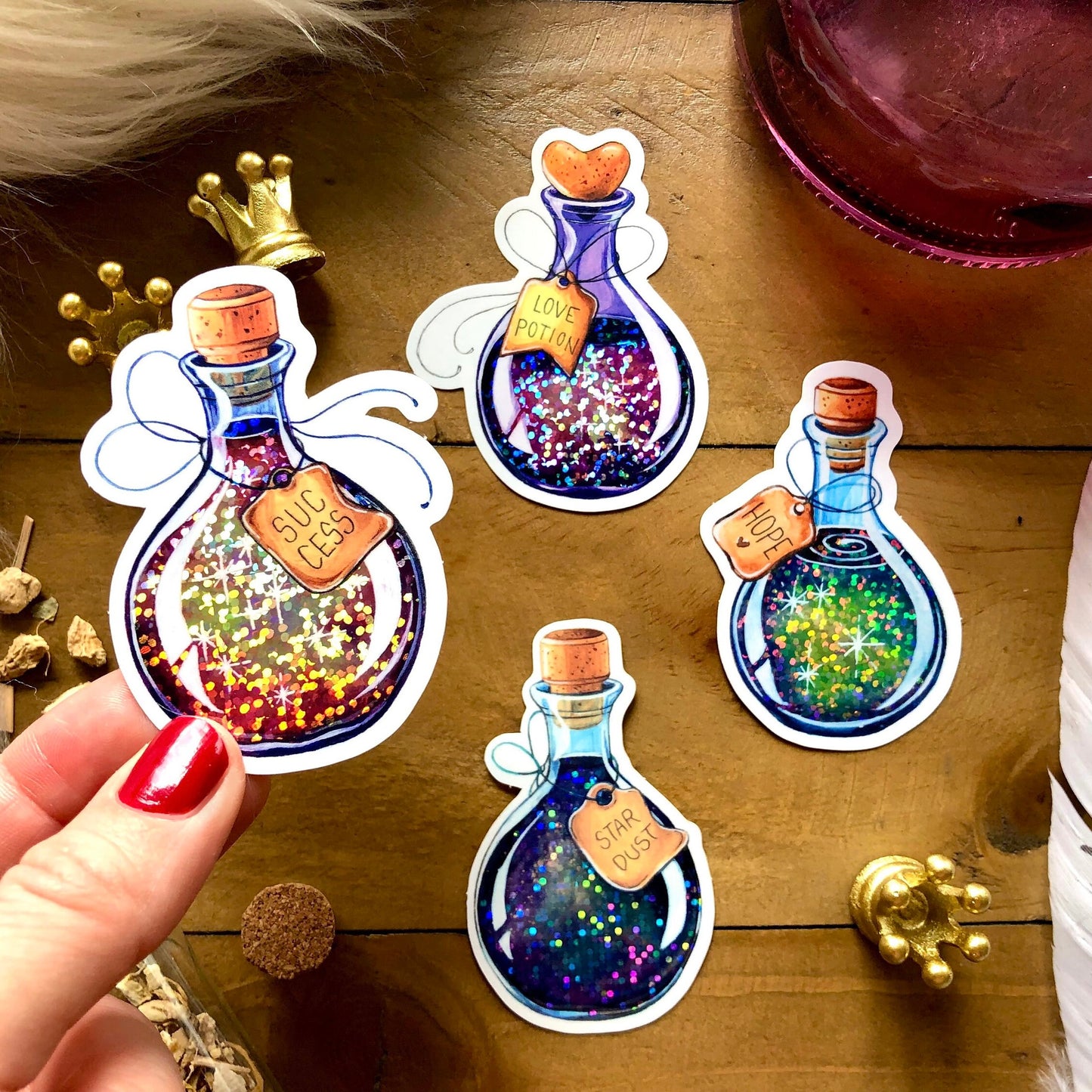 Glitzersticker Zaubertränke (4er-Set)
