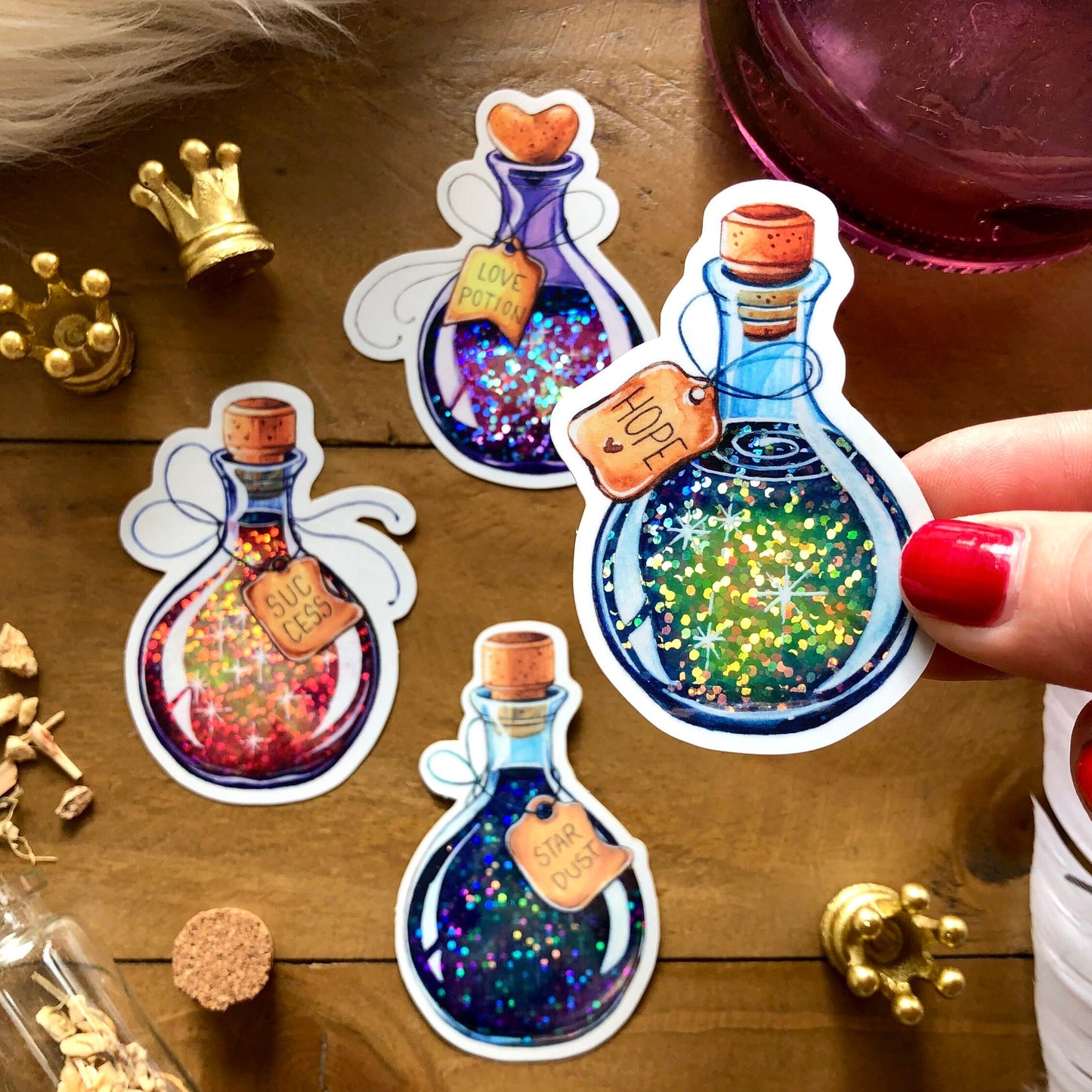 Glitzersticker Zaubertränke (4er-Set)