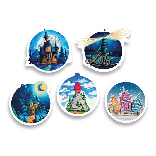Glitzersticker Fantastische Häuschen (5er-Set)