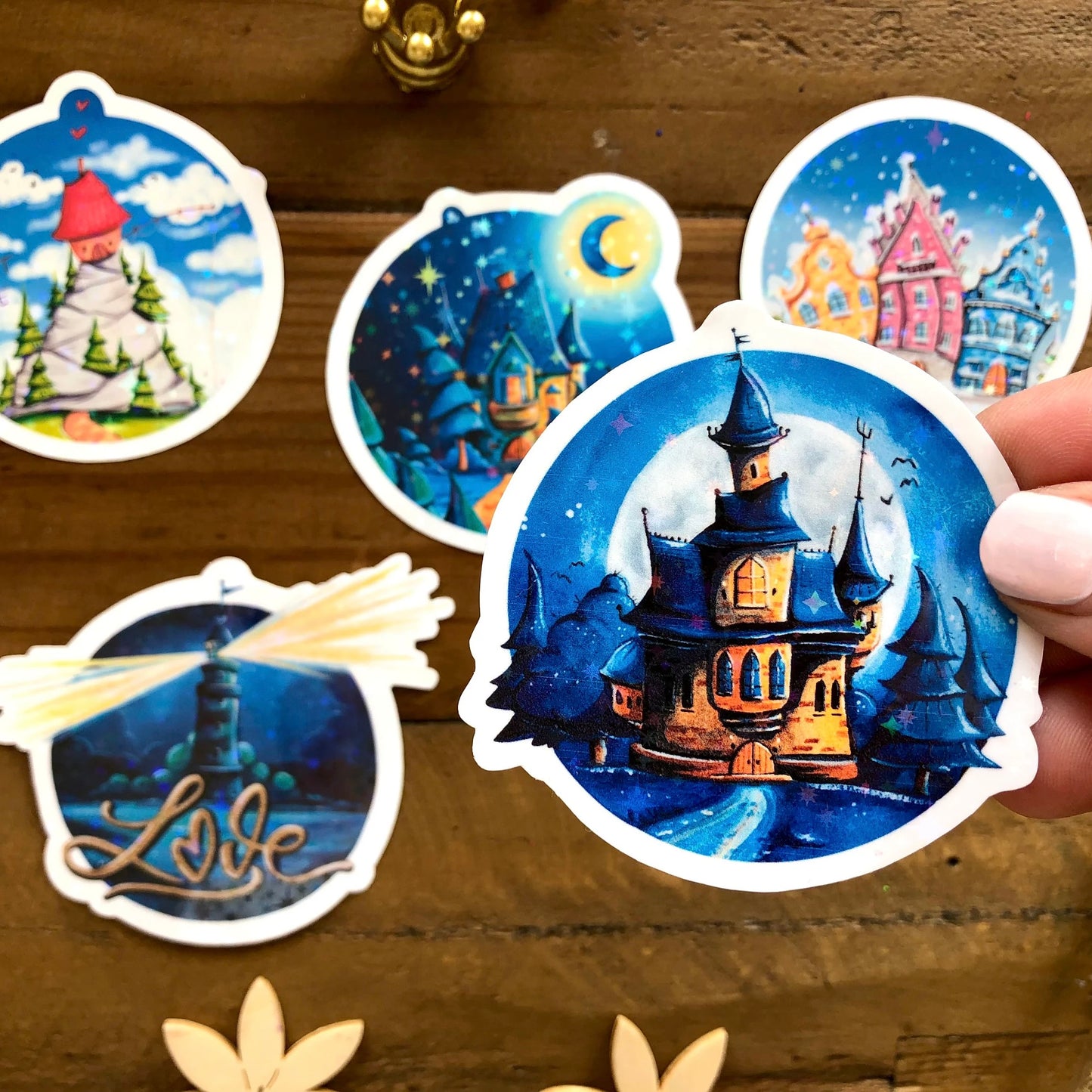 Glitzersticker Fantastische Häuschen (5er-Set)