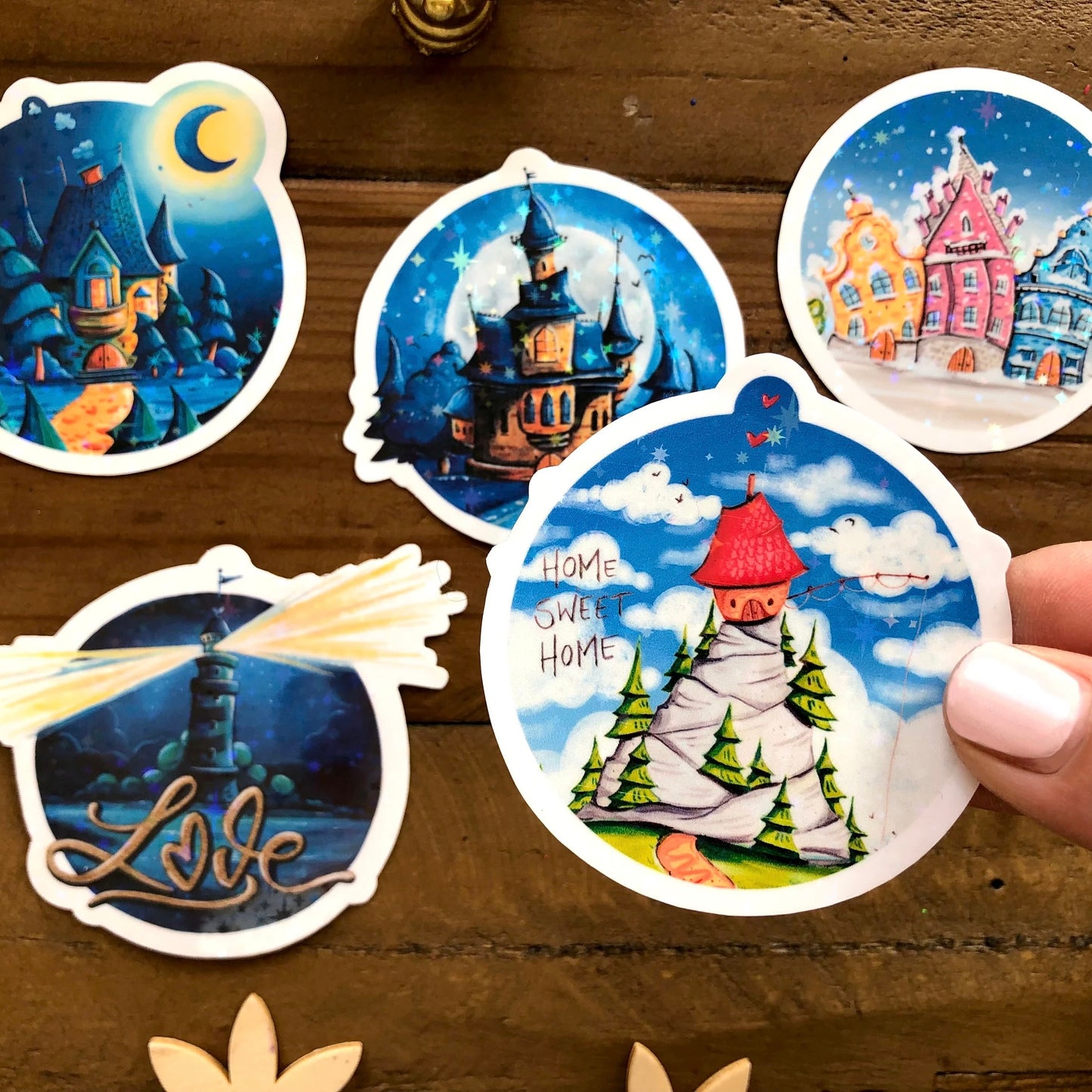 Glitzersticker Fantastische Häuschen (5er-Set)