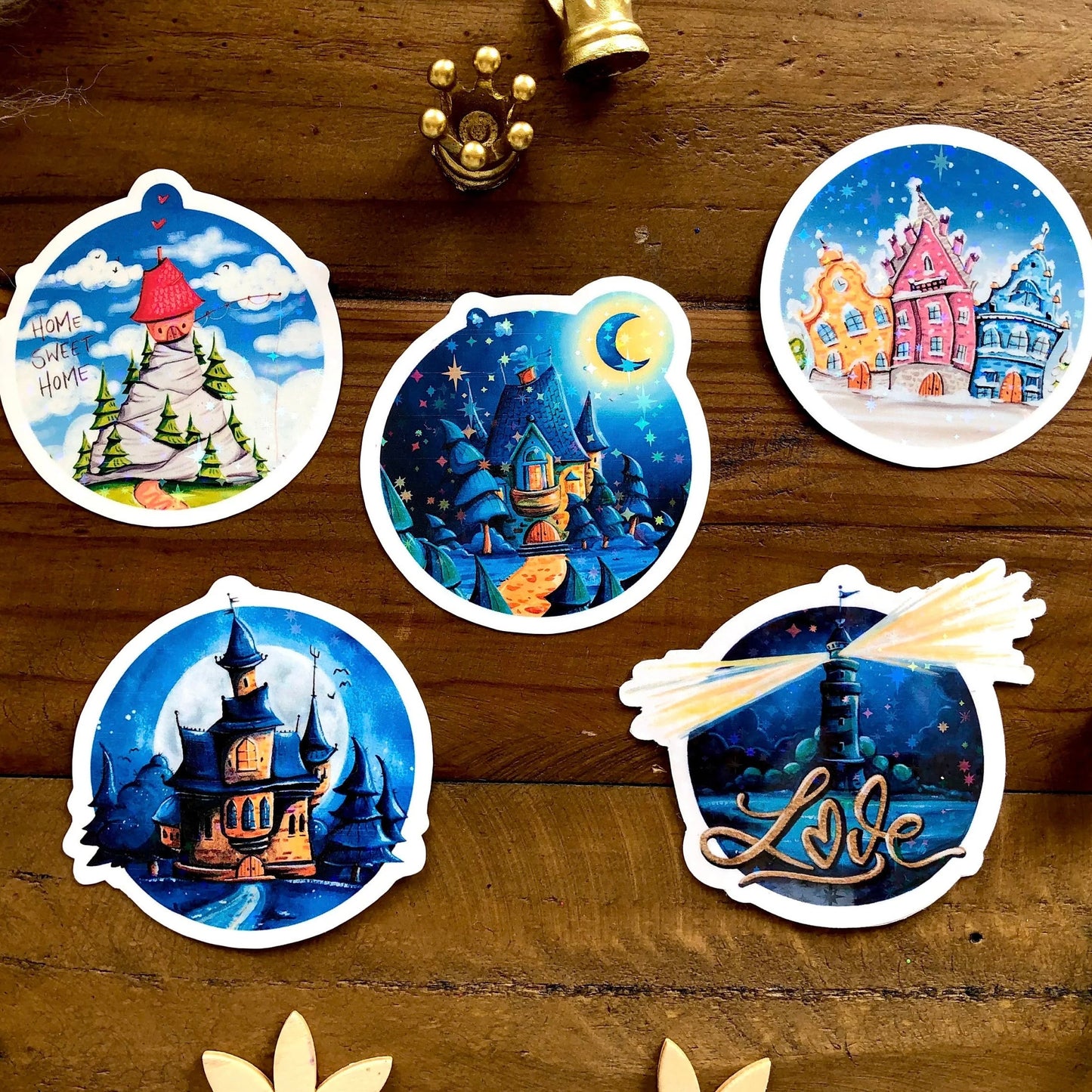Glitzersticker Fantastische Häuschen (5er-Set)
