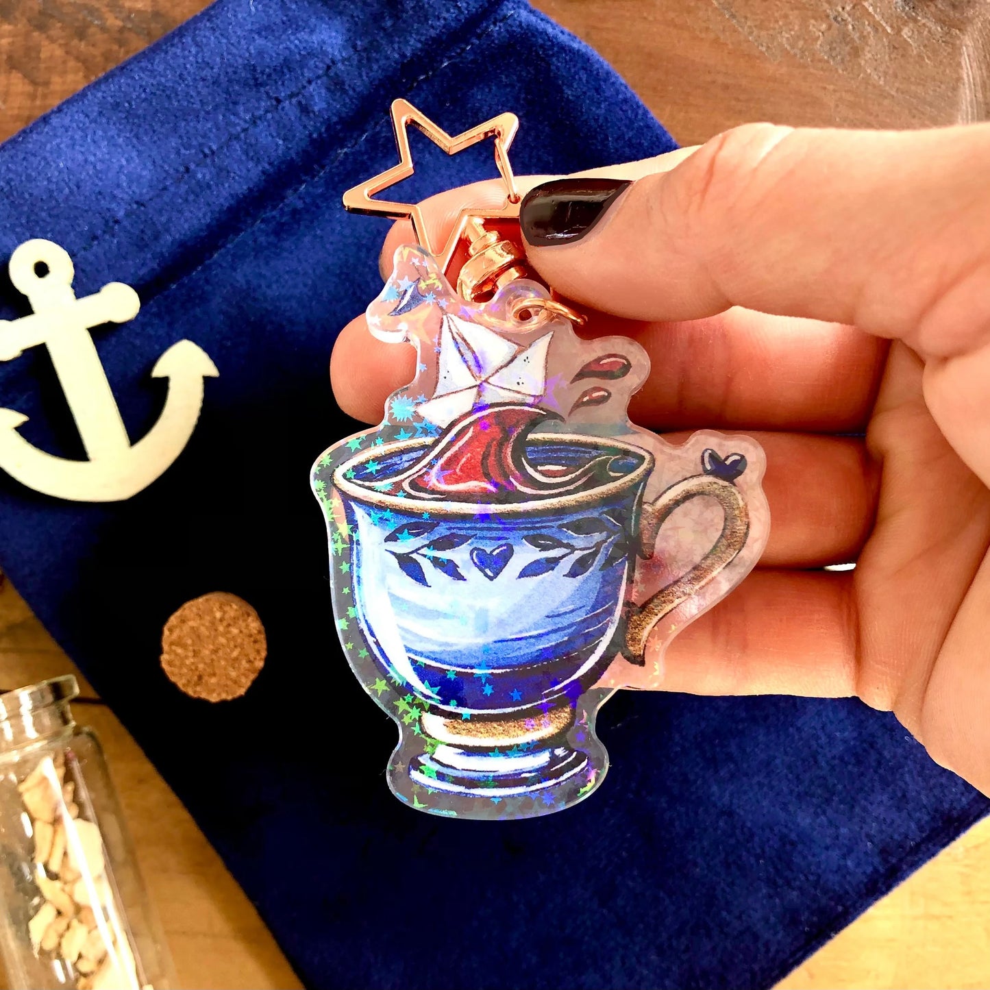 Schlüsselanhänger Kaffeetasse mit Papierboot