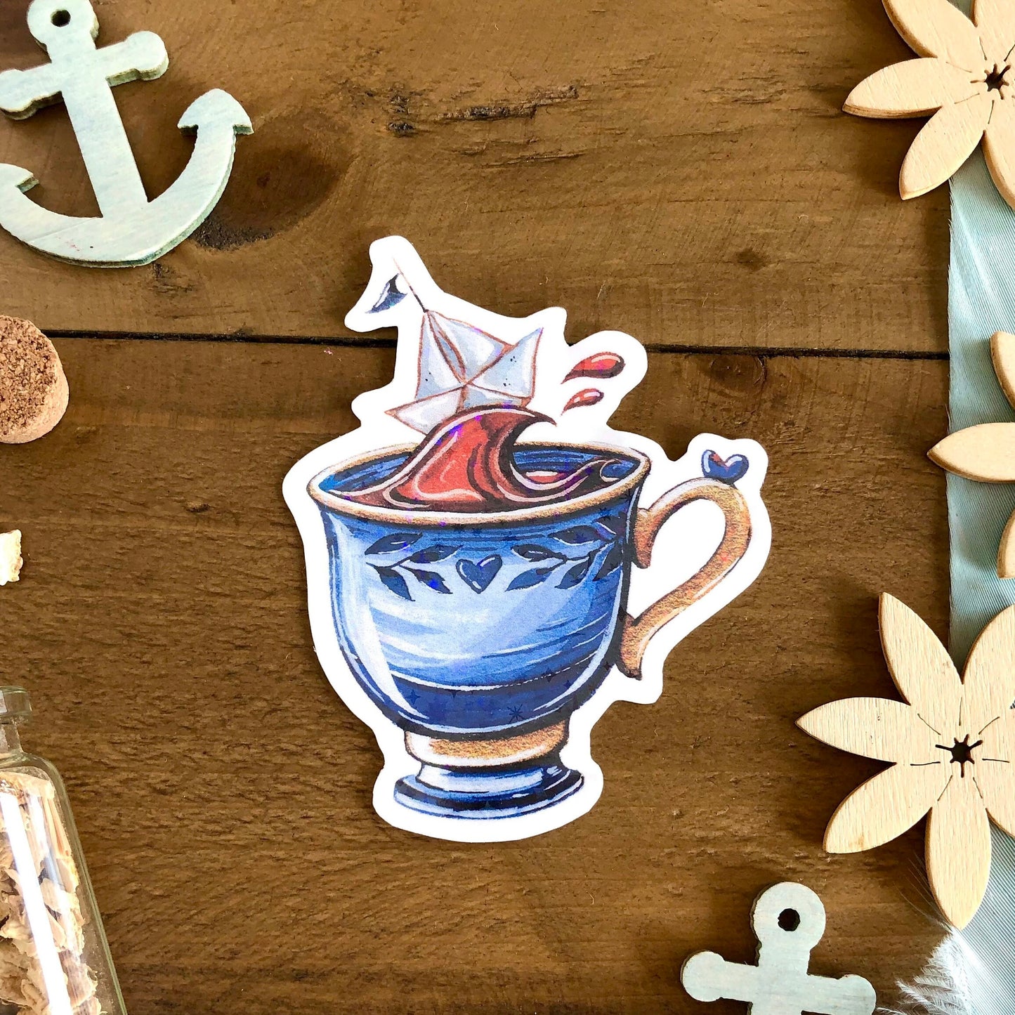 Glitzersticker Kaffeetasse mit Papierboot
