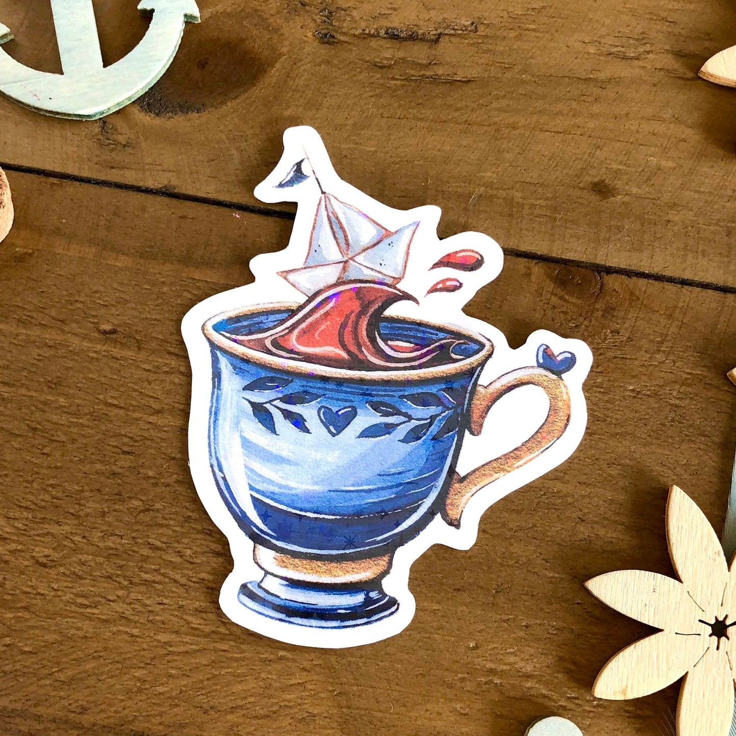 Glitzersticker Kaffeetasse mit Papierboot
