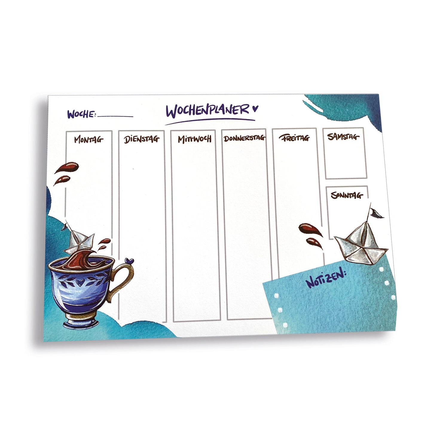 Wochenplaner Kaffeetasse mit Papierboot A4