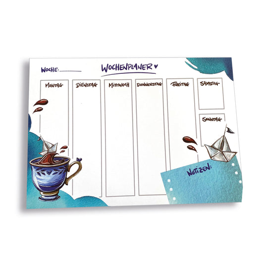 Wochenplaner Kaffeetasse mit Papierboot A4