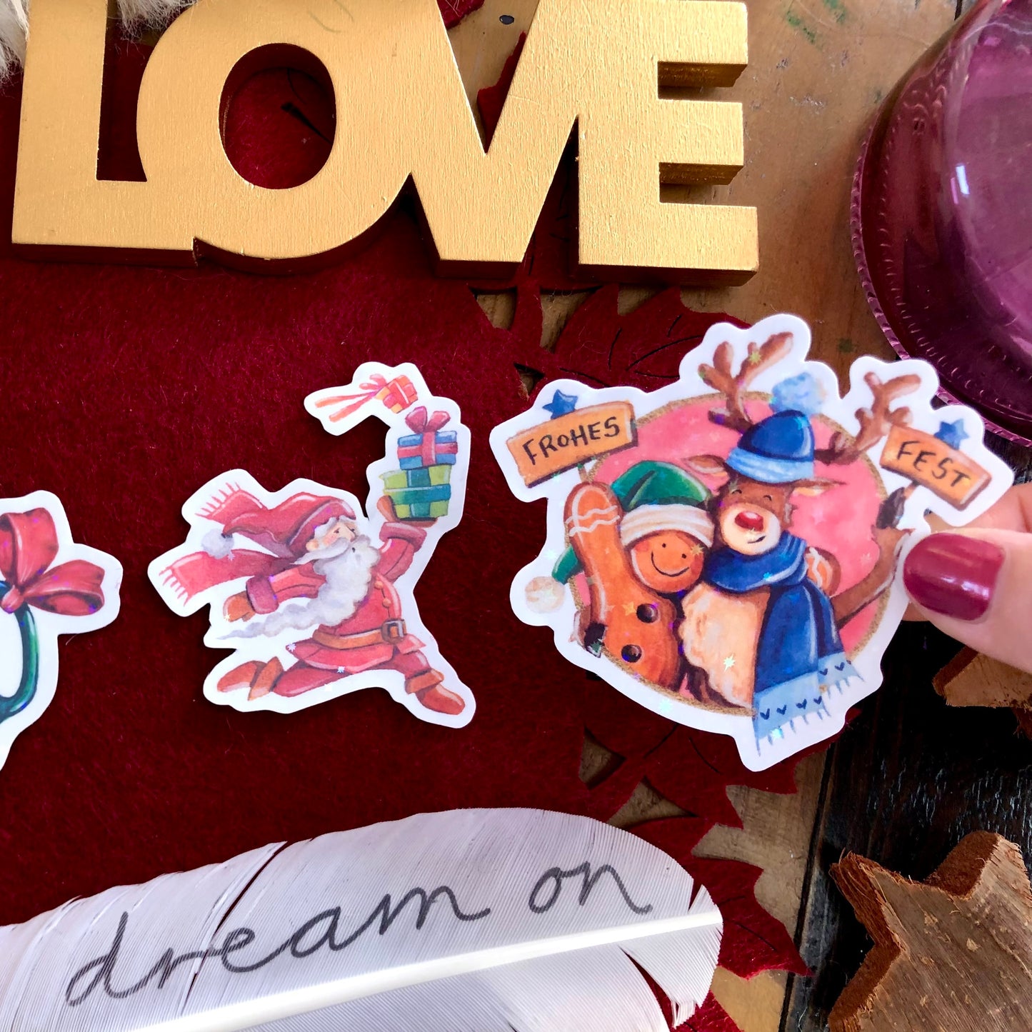 Glitzersticker Weihnachten "Frohes Fest" (3er-Set)