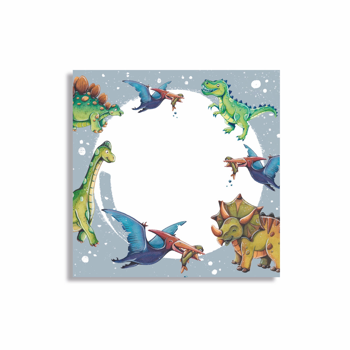 Kleiner Miniblock mit Dinos vor einem grauem Hintergrund