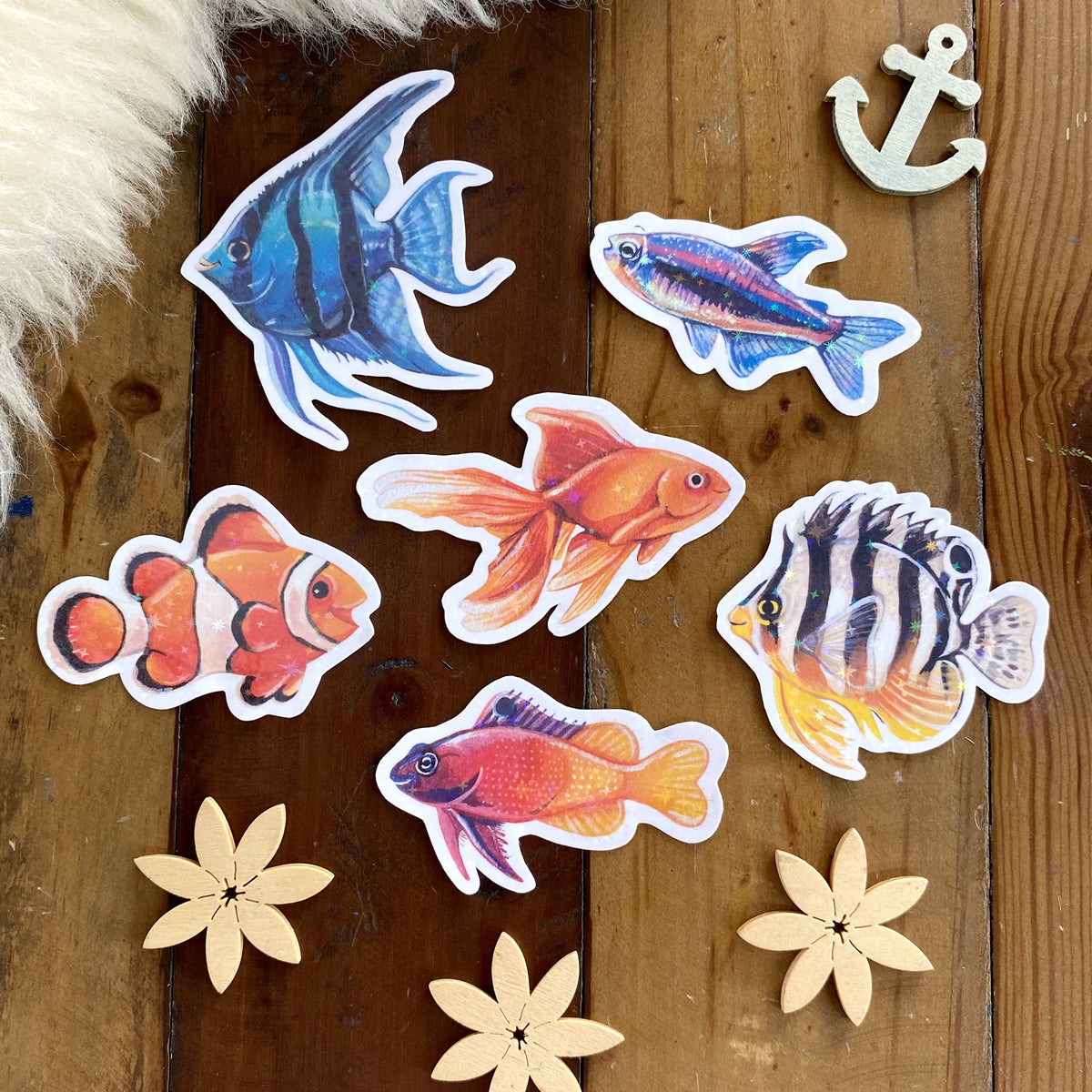 Glitzersticker Bunte Fische (6er-Set)