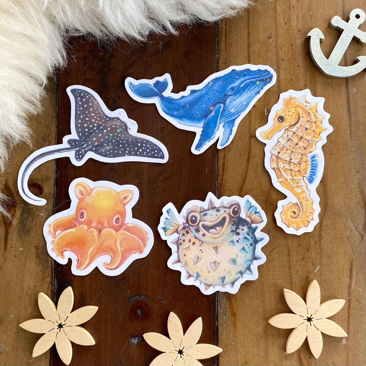 Glitzersticker Meeresbewohner (5er-Set)