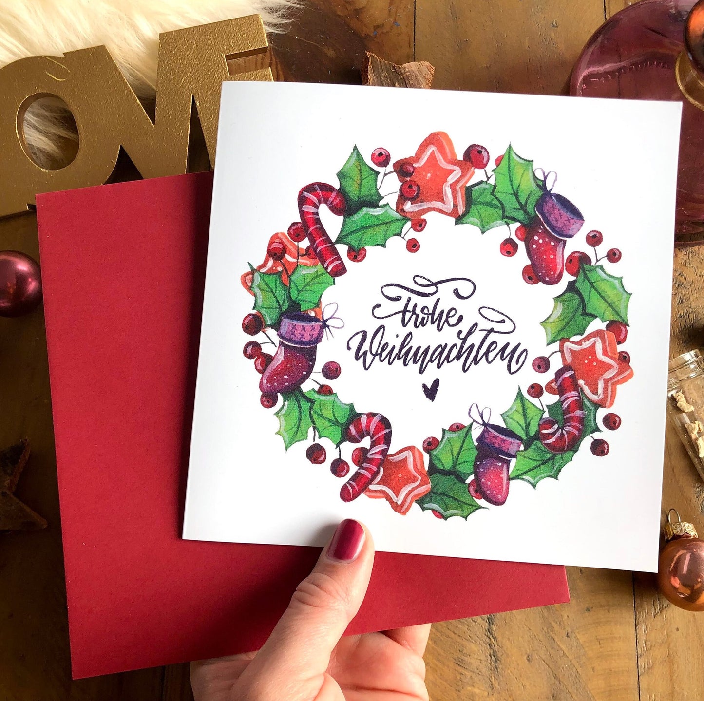 Quadratische Klappkarte "Weihnachtskranz"