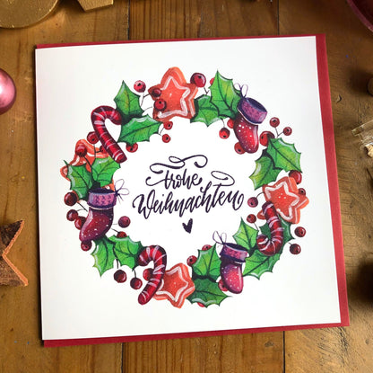 Quadratische Klappkarte "Weihnachtskranz"