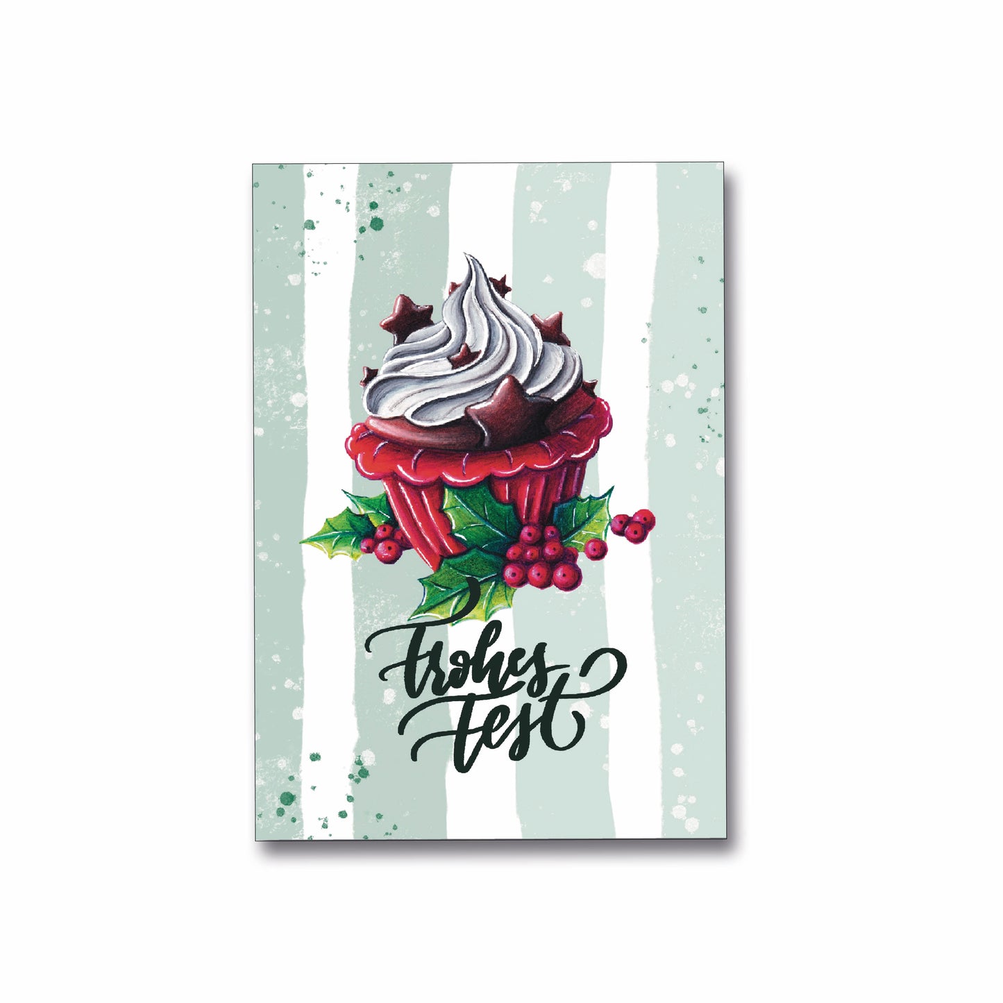 Süße Weihnachtskarte mit weihnachtlichem Cupcake und Briefumschlag im Format Din A6