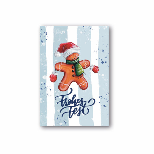 Süße Weihnachtskarte im Format Din A6 mit Lebkuchenmännchen und Umschlag