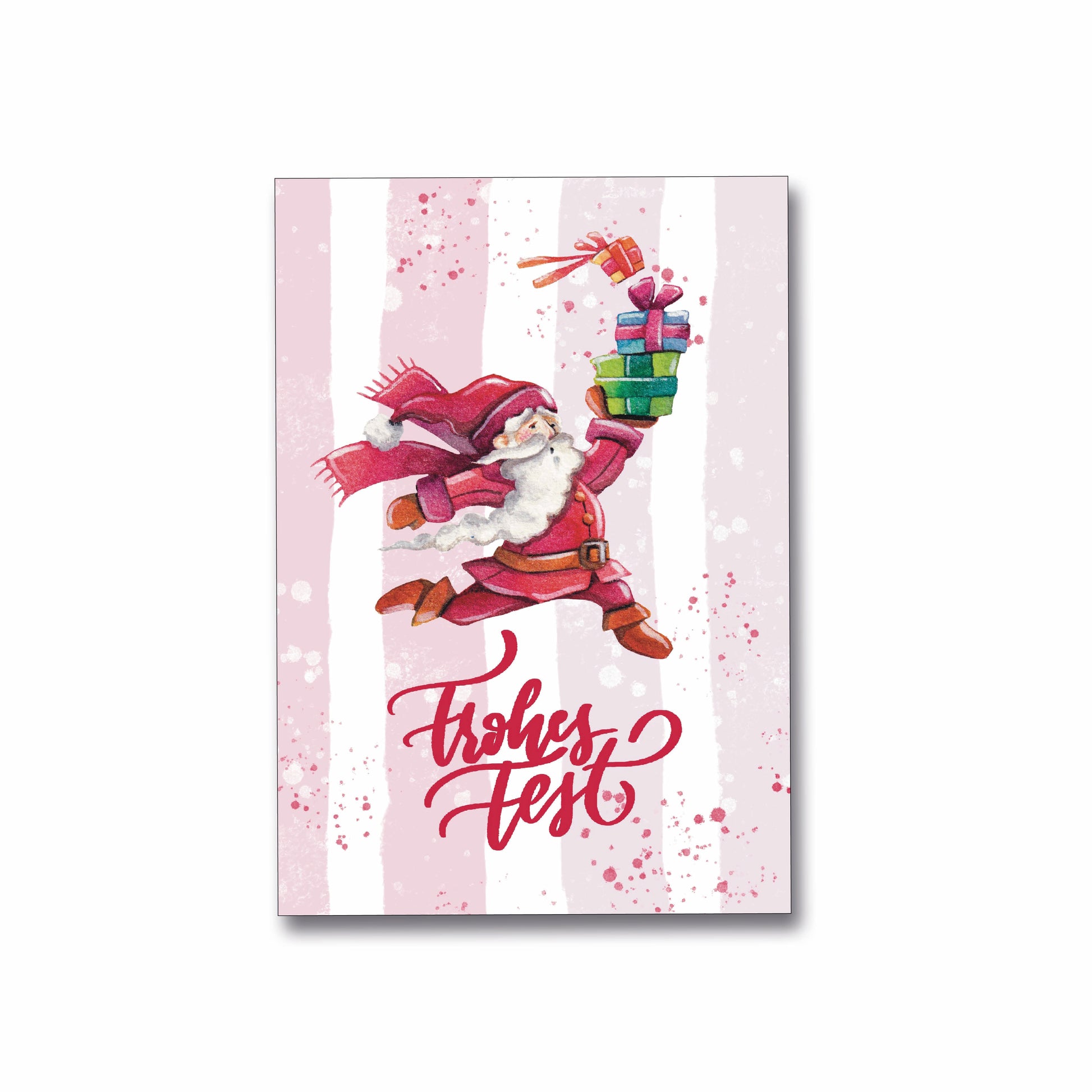 Weihnachtskarte Klappkarte im Format A6 mit Weihnachtsmann, der Geschenke trägt