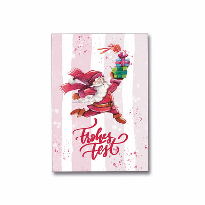Weihnachtskarte Klappkarte im Format A6 mit Weihnachtsmann, der Geschenke trägt