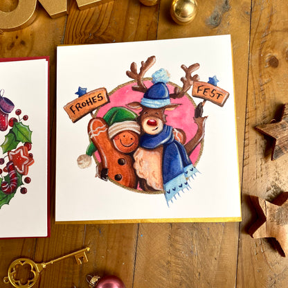 Quadratische Weihnachtskarten mit Aquarell-Illustrationen (2er-Set)