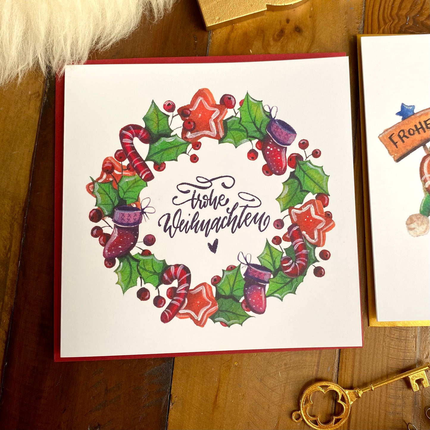 Quadratische Weihnachtskarten mit Aquarell-Illustrationen (2er-Set)