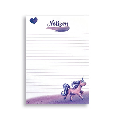 Linierter Notizblock im Format Din A5 mit pinkem Einhorn 
