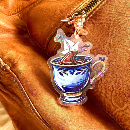 Schlüsselanhänger Kaffeetasse mit Papierboot