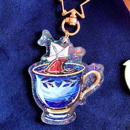 Schlüsselanhänger Kaffeetasse mit Papierboot