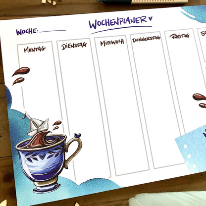 Wochenplaner Kaffeetasse mit Papierboot A4