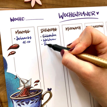 Wochenplaner Kaffeetasse mit Papierboot A4
